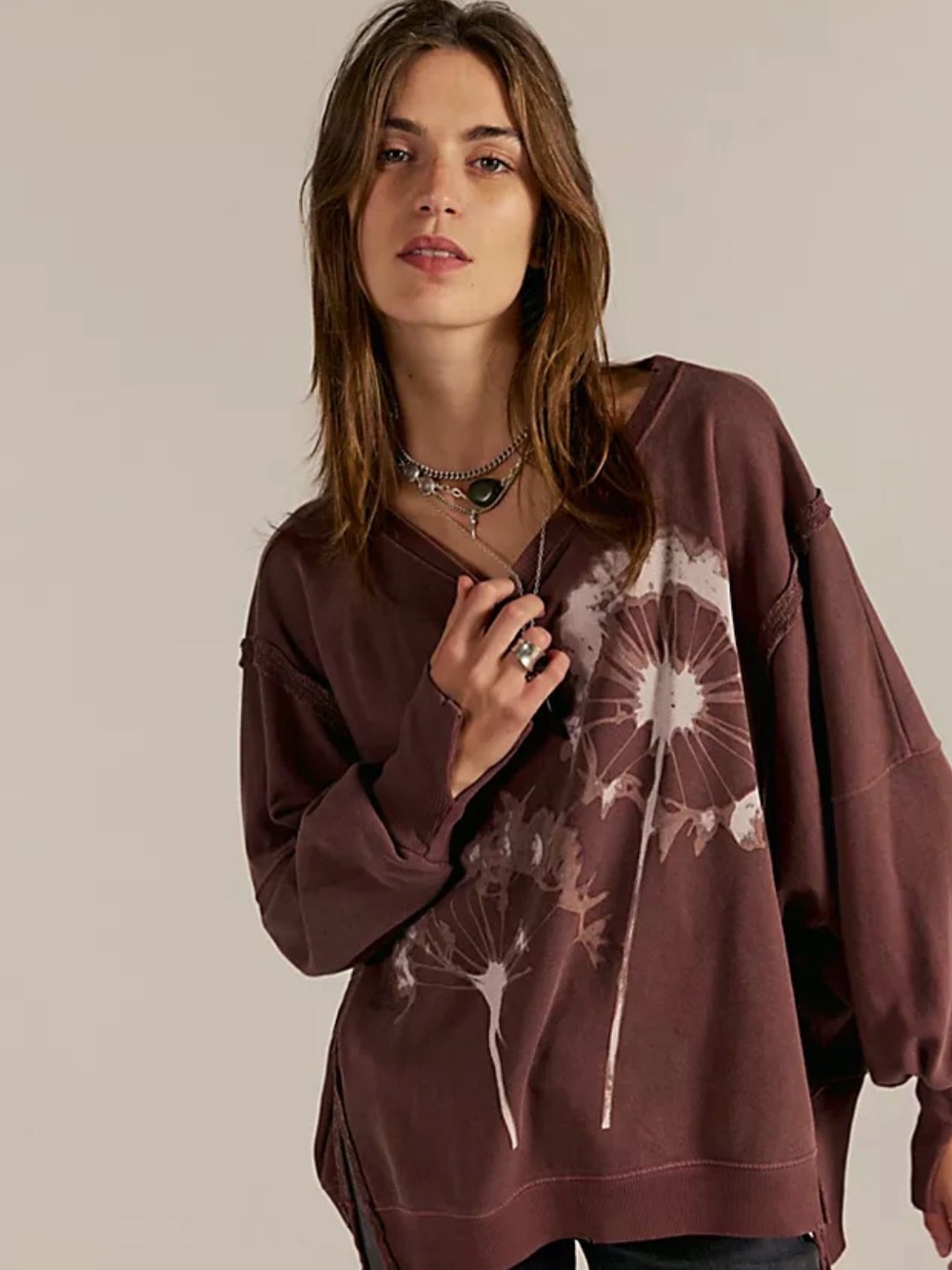 Free People Graphic Camden Pullover Sweatshirt We The Free Slouchy Dandelion - Picture 2 of 5